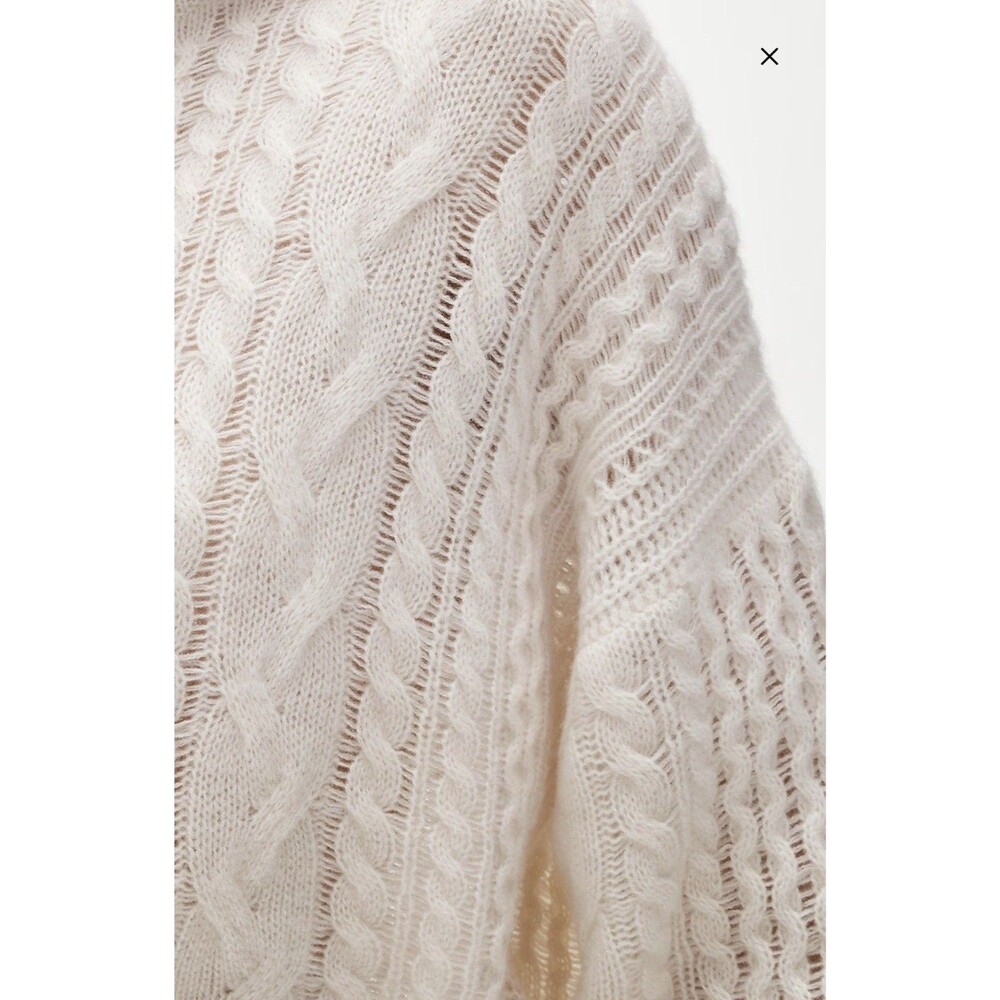 J Crew Cashmere cable-knit blouson-sleeve relaxed fit sweater Snow size L NWT - Picture 6 of 15